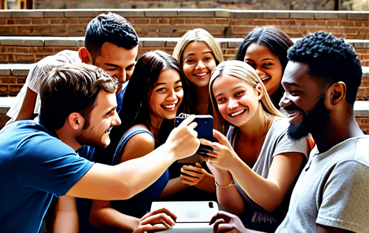 **Embracing Community:** People connecting through shared experiences and opinions on social media, forming a supportive online group.